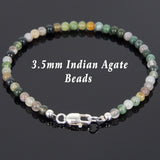 Men's Women Indian Agate Sterling Silver Bracelet Gemstone 925 Beads Clasp DiyNotion Handmade BR582