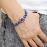 Men's Women Lapis Sterling Silver Skull Bracelet 925 Charm DiyNotion Handmade BR585