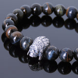 Men's Women Rare Mixed Blue Tiger Eye Bracelet Sterling Silver Indian Skull DiyNotion Handmade BR586