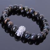 Men's Women Rare Mixed Blue Tiger Eye Bracelet Sterling Silver Indian Skull DiyNotion Handmade BR586