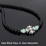 Men's Women Black Onyx Amazonite Sterling Silver Necklace Gemstone Cross Charm DiyNoion Handmade NK073