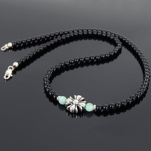 Men's Women Black Onyx Amazonite Sterling Silver Necklace Gemstone Cross Charm DiyNoion Handmade NK073