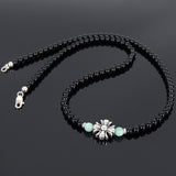 Men's Women Black Onyx Amazonite Sterling Silver Necklace Gemstone Cross Charm DiyNoion Handmade NK073