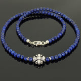 Men's Women Natural Lapis Sterling Silver Necklace Gemstone Cross Charm DiyNoion Handmade NK074