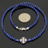 Men's Women Natural Lapis Sterling Silver Necklace Gemstone Cross Charm DiyNoion Handmade NK074
