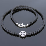 Men's Women Lava Rock Sterling Silver Necklace Cross Charm DiyNoion Handmade NK075