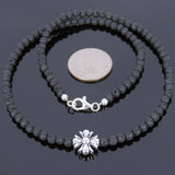Men's Women Lava Rock Sterling Silver Necklace Cross Charm DiyNoion Handmade NK075
