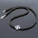 Men's Women Lava Rock Sterling Silver Necklace Cross Charm DiyNoion Handmade NK075