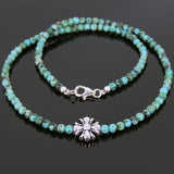 Men's Women African Green Turquoise Sterling Silver Necklace Gemstone Cross Charm DiyNoion Handmade NK077