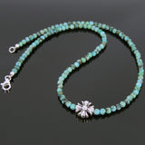 Men's Women African Green Turquoise Sterling Silver Necklace Gemstone Cross Charm DiyNoion Handmade NK077