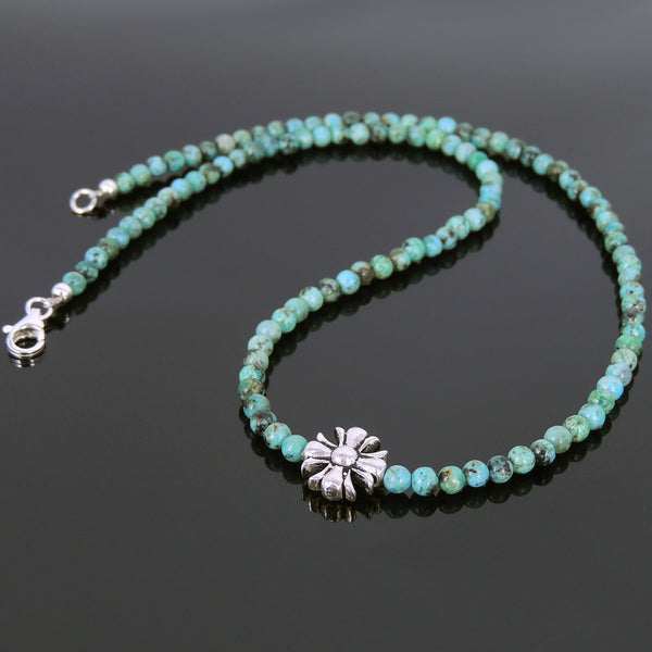 Men's Women African Green Turquoise Sterling Silver Necklace Gemstone Cross Charm DiyNoion Handmade NK077