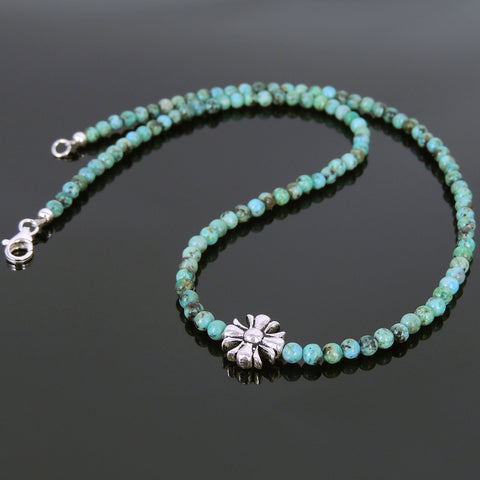 Men's Women African Green Turquoise Sterling Silver Necklace Gemstone Cross Charm DiyNoion Handmade NK077