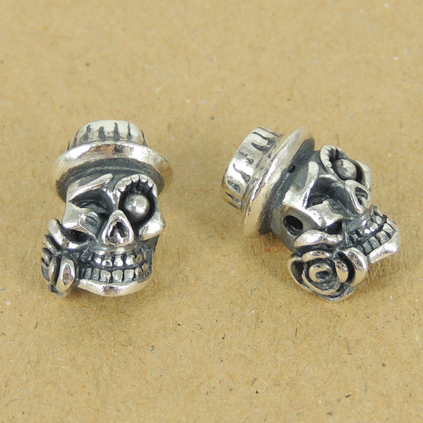 925 Sterling Silver Skull Roses Bead Charm Biker Jewerly WSP361 Wholesale: See Discount Coupons in Item Details