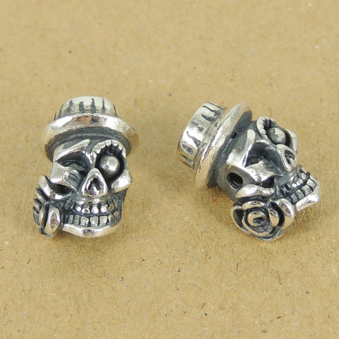 925 Sterling Silver Skull Roses Bead Charm Biker Jewerly WSP361 Wholesale: See Discount Coupons in Item Details