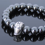Men's Women Hematite Sterling Silver Bracelet Iron Man Mask Charm Gemstone DiyNotion Handmade BR588