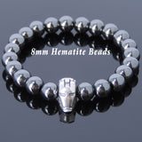 Men's Women Hematite Sterling Silver Bracelet Iron Man Mask Charm Gemstone DiyNotion Handmade BR588