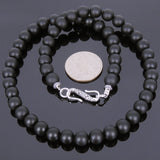 Men's Women Matte Black Onyx Necklace 925 Sterling Silver Spacers Clasp DiyNotion Handmade NK078