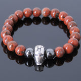 Men's Women Jasper Stone Hematite Bracelet Sterling Silver Iron Man Mask Charm Gemstone DiyNotion Handmade BR589