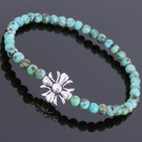 Men's Women African Green Turquoise Sterling Silver Cross Charm Gemstone DiyNotion Handmade BR590
