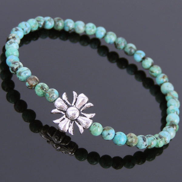 Men's Women African Green Turquoise Sterling Silver Cross Charm Gemstone DiyNotion Handmade BR590