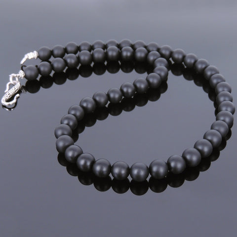 Men's Women Matte Black Onyx Necklace 925 Sterling Silver Spacers Clasp DiyNotion Handmade NK078