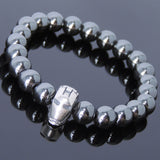 Men's Women Hematite Sterling Silver Bracelet Iron Man Mask Charm Gemstone DiyNotion Handmade BR588