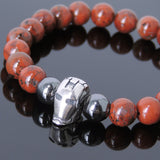 Men's Women Jasper Stone Hematite Bracelet Sterling Silver Iron Man Mask Charm Gemstone DiyNotion Handmade BR589