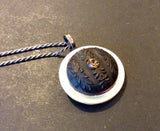 Vintage Celluloid Button Pendant Necklace, Vintage White MOP Mother of Pearl Button, Art Deco, Sterling Silver Chain, Fall Jewelry, CBN240