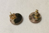 Button Stud Earrings, Handmade Vintage Buff Beige Pearlized Buttons, Pink Turquoise Iridescence, Post with Brass Accent. BPE234