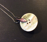 Vintage Celluloid Button Pendant Necklace, Vintage White MOP Mother of Pearl Button, Art Deco, Sterling Silver Chain, Fall Jewelry, CBN240