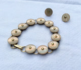Button Bracelet 8", Handmade Vintage Brass Button Station Bracelet, Pearl Button, Pink Turquoise Iridescence, Pink Bracelet, BSB233