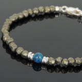 Men's Women Gold Pyrite Apatite Sterling Silver Bracelet Clasp DiyNotion Handmade BR593