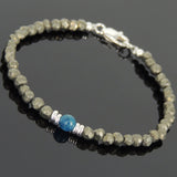 Men's Women Gold Pyrite Apatite Sterling Silver Bracelet Clasp DiyNotion Handmade BR593