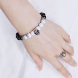 Men's Women Black Obsidian White Howlite Sterling Silver Skull Bracelet Cross Spacers DiyNotion BR594
