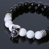 Men's Women Black Obsidian White Howlite Sterling Silver Skull Bracelet Cross Spacers DiyNotion BR594