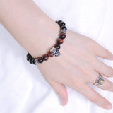 Men's Women Black Obsidian Red Tiger Eye Sterling Silver Skull Bracelet Cross Spacers DiyNotion BR595
