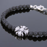 Men's Women Lava Rock Sterling Silver Bracelet Cross Charm DiyNotion Handmade BR598
