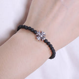 Men's Women Lava Rock Sterling Silver Bracelet Cross Charm DiyNotion Handmade BR598