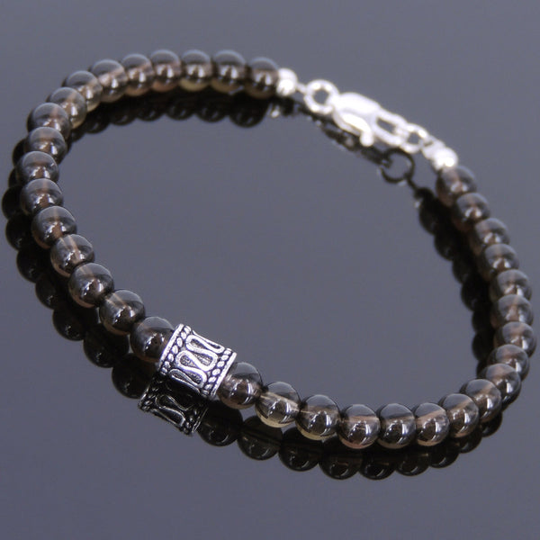 Men's Women Smoky Quartz Sterling Silver Bracelet 925 Bead Clasp DiyNotion Handmade BR591