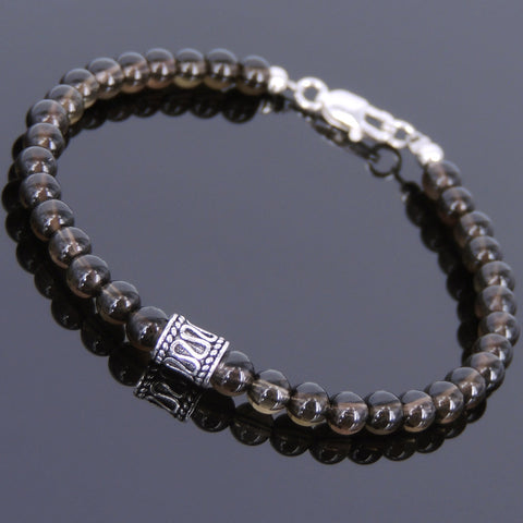 Men's Women Smoky Quartz Sterling Silver Bracelet 925 Bead Clasp DiyNotion Handmade BR591