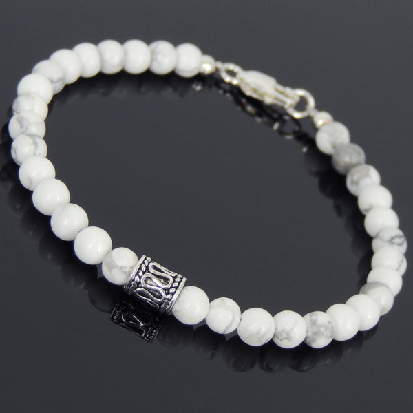 Men's Women White Howlite Sterling Silver Bracelet 925 Bead Clasp DiyNotion Handmade BR592
