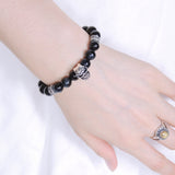 Men's Women Black Obsidian Blue Tiger Eye Sterling Silver Skull Bracelet DiyNotion BR597
