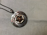 Vintage Button Pendant Necklace, Art Deco Copper 5 Point Star, Carved MOP Button, Button Jewelry, Button Necklace, Mother of Pearl, MPN247