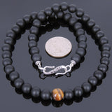 Men's Women Matte Black Onyx Tiger Eye Sterling Silver Necklace Gemstone 925 Spacers Clasp DiyNoion Handmade NK079