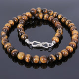 Men's Women Tiger Eye Sterling Silver Necklace Gemstone 925 Spacers Clasp DiyNoion Handmade NK080
