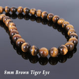Men's Women Tiger Eye Sterling Silver Necklace Gemstone 925 Spacers Clasp DiyNoion Handmade NK080