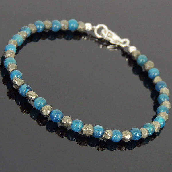 Men's Women Apatite Gold Pyrite Sterling Silver Bracelet Beads Clasp DiyNotion Handmade BR601