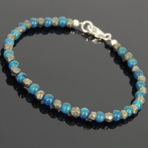 Men's Women Apatite Gold Pyrite Sterling Silver Bracelet Beads Clasp DiyNotion Handmade BR601