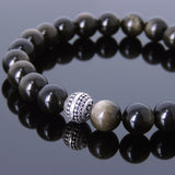Men's Women Golden Obsidian Bracelet 925 Sterling Silver Bead DiyNotion Handmade BR602
