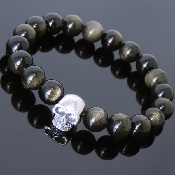 Men's Women Golden Obsidian Bracelet 925 Sterling Silver Bead DiyNotion Handmade BR604